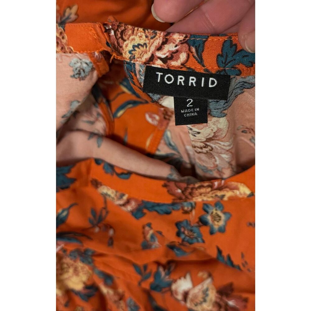 Torrid Mini Dress A-line Deep Blooms Ginger Floral Orange Sleeveless size 2 US 2 - Picture 6 of 11